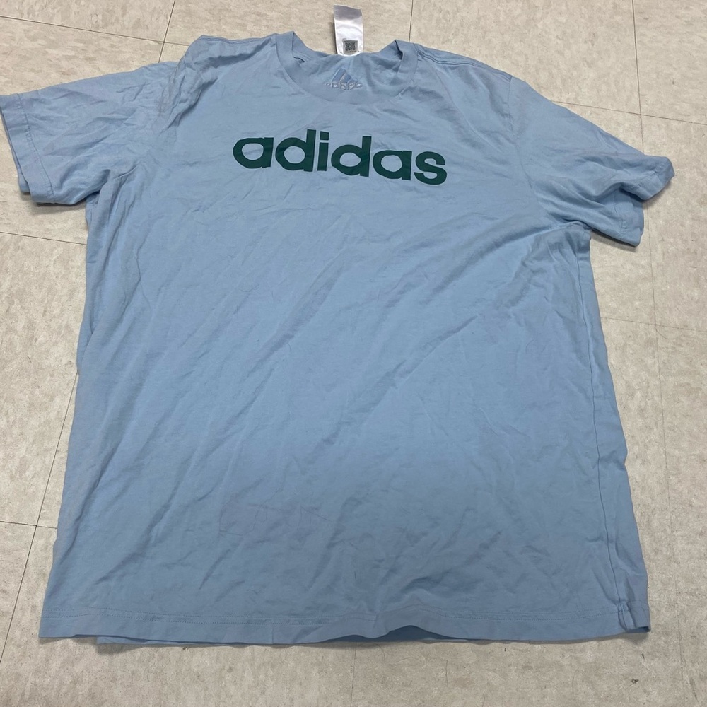 Adidas Men's Light Blue Tee with Dark Green Logo